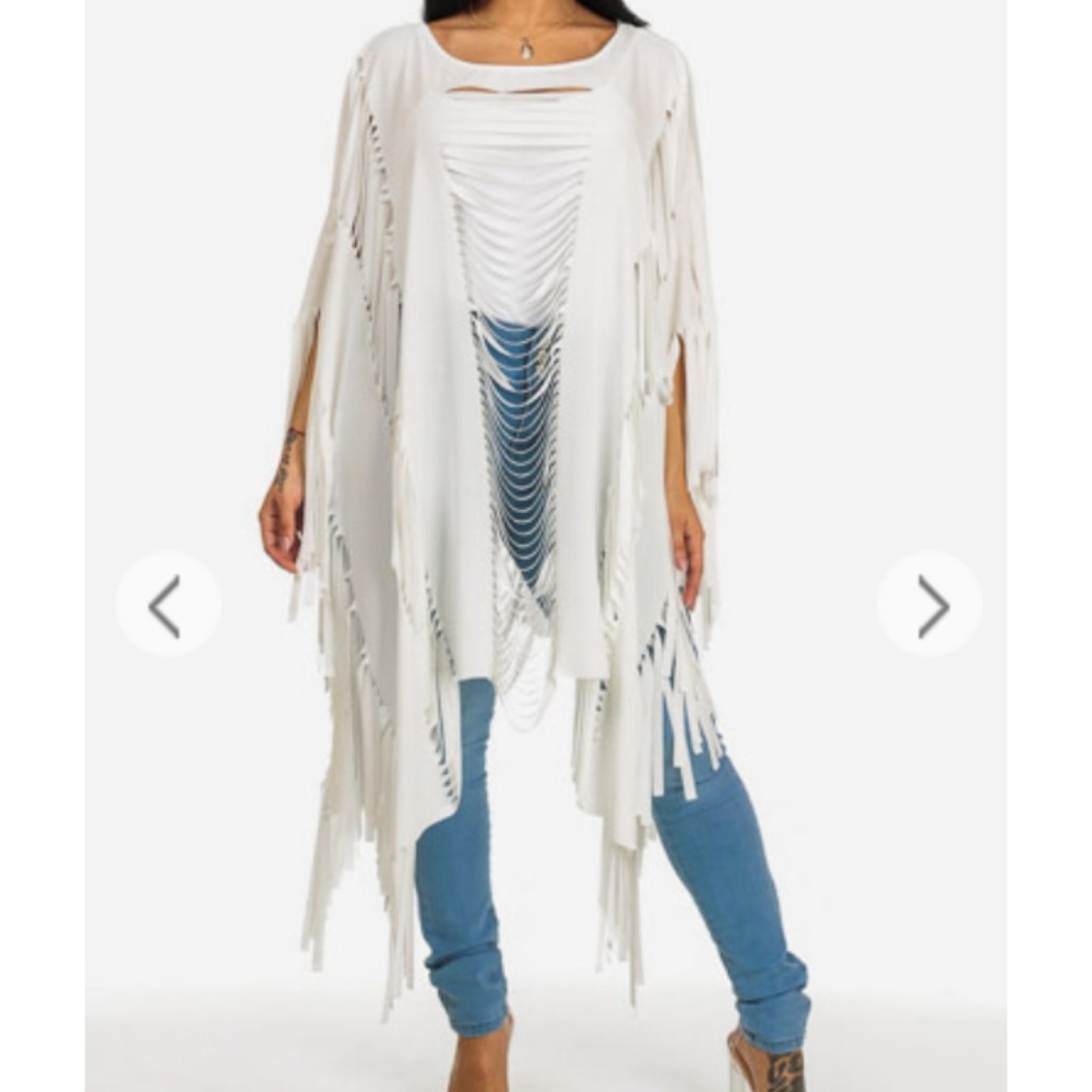 White Fringed Poncho